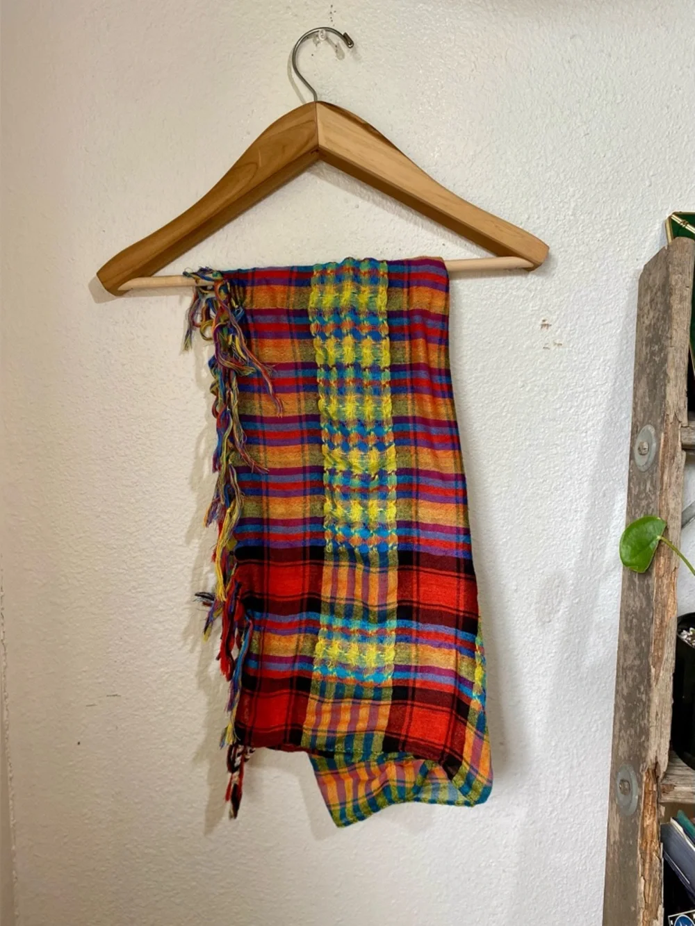 Hot Topic Rainbow Plaid Fringe Scarf Colorful Boho Festival Indie Grunge Wrap